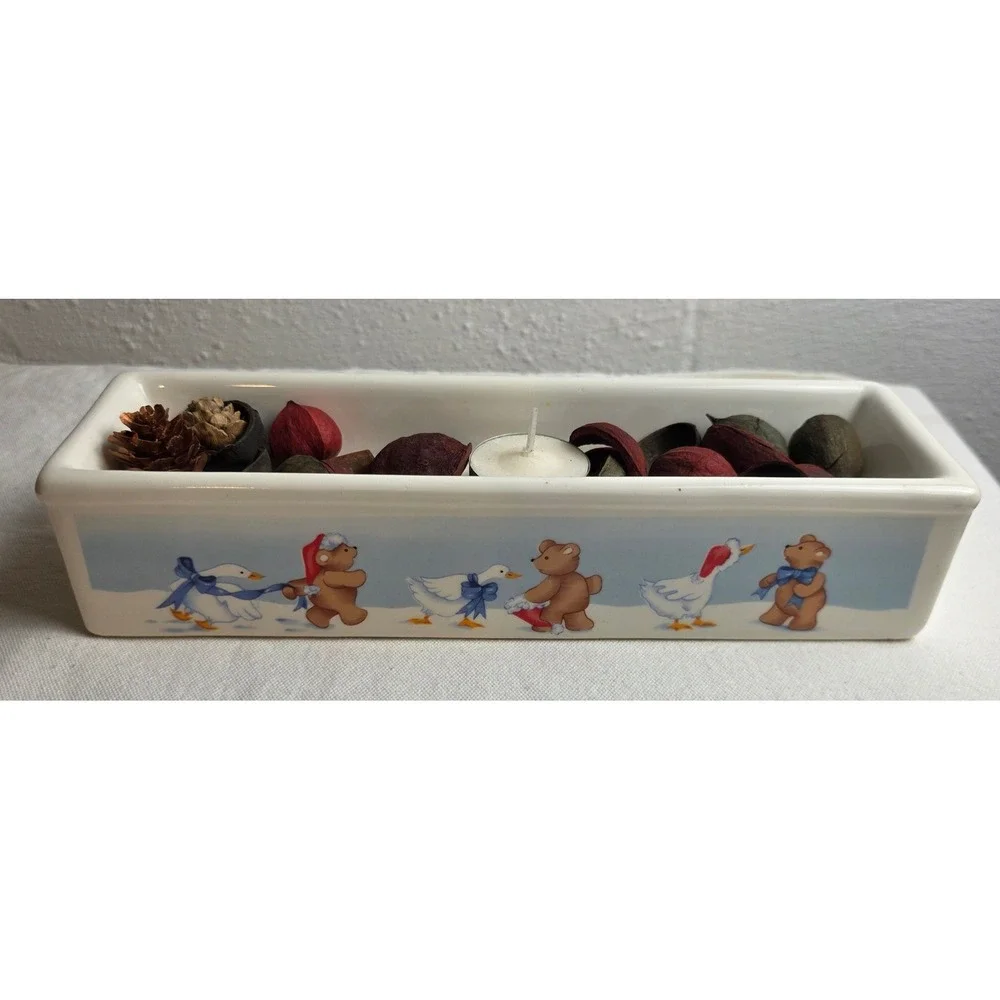 Vintage 1988 House of Lloyd Christmas Bear and Goose Ceramic Cracker Tray Dish